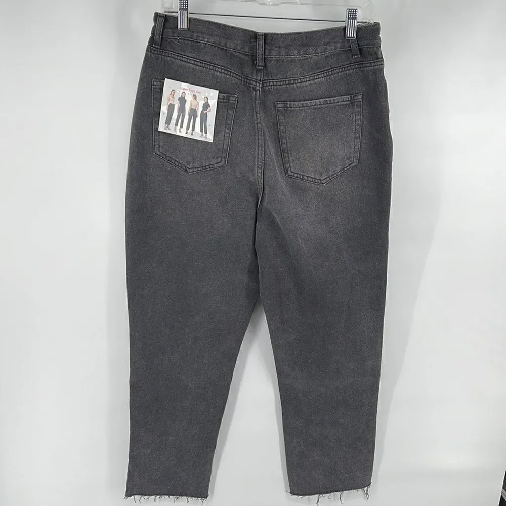 Simple Society distressed super high rise button fly raw hem jeans NEW NWT 15 32